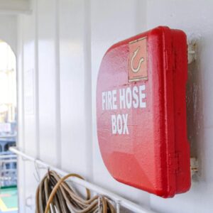 Red Fire Hose Box on Focus Photo